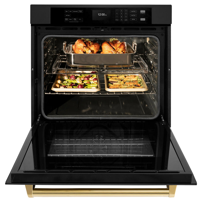 ZLINE 30 ". Professional True Convection Single Wall Oven, Air Fry, Self Clean, Black Stainless Steel, Gold WASBZ-30-G