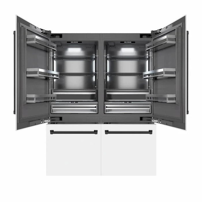 ZLINE 60" Built-In Bottom Freezer Refrigerator with Water Dispenser, Ice Maker, White Matte, Graphite Gray Interior, Matte Black GRBIVZ-WM-60-MB