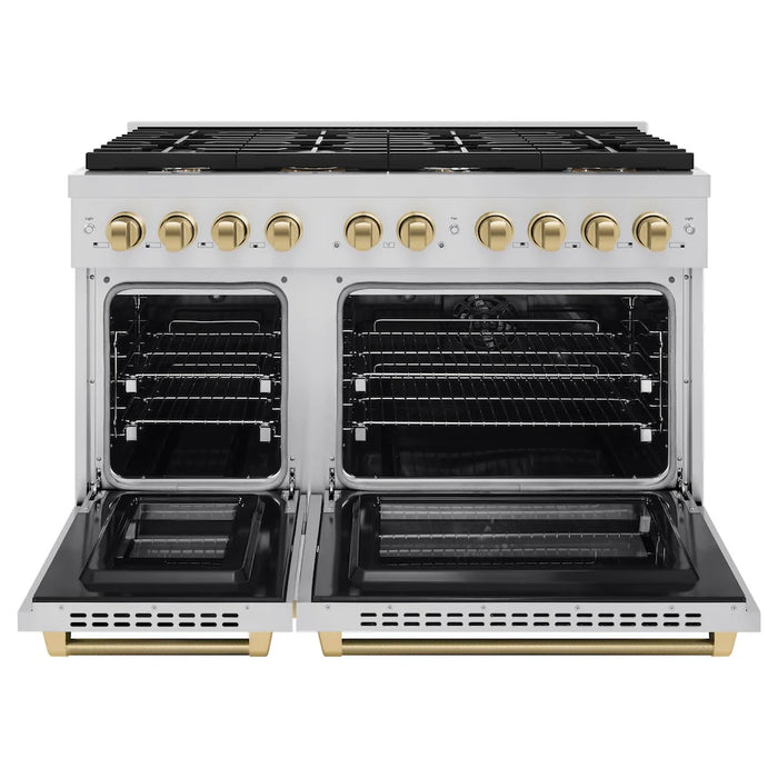 ZLINE Autograph Edition 48" Paramount Dual Fuel Range, 6 Burner Gas Cooktop, Electric Convection Oven, Stainless Steel, Helix Handle and Knob SDRZ-48-KCB