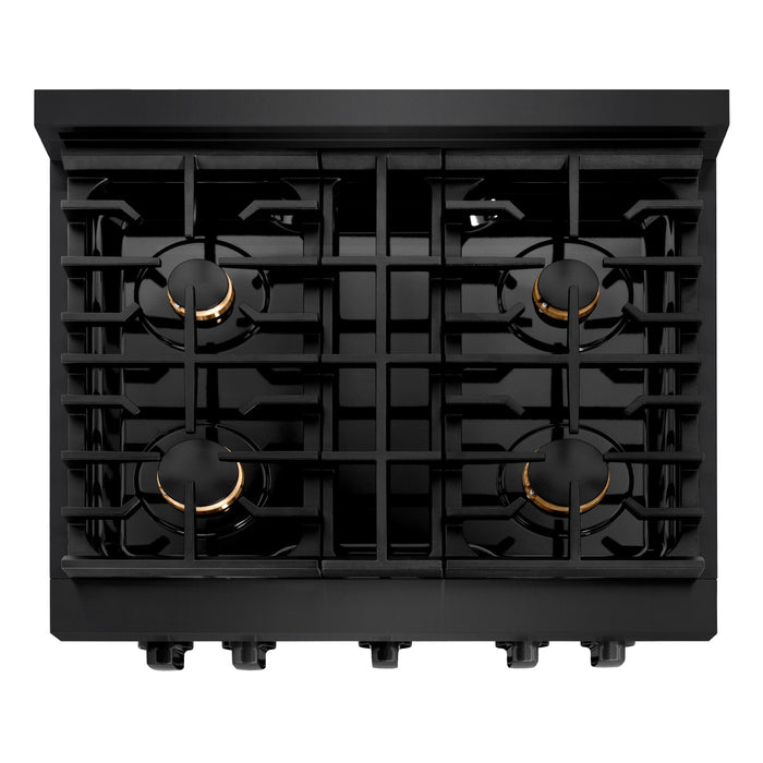 ZLINE 30"Paramount Dual Fuel Range Black Stainless Steel, Brass Burners SDRB-BR-30