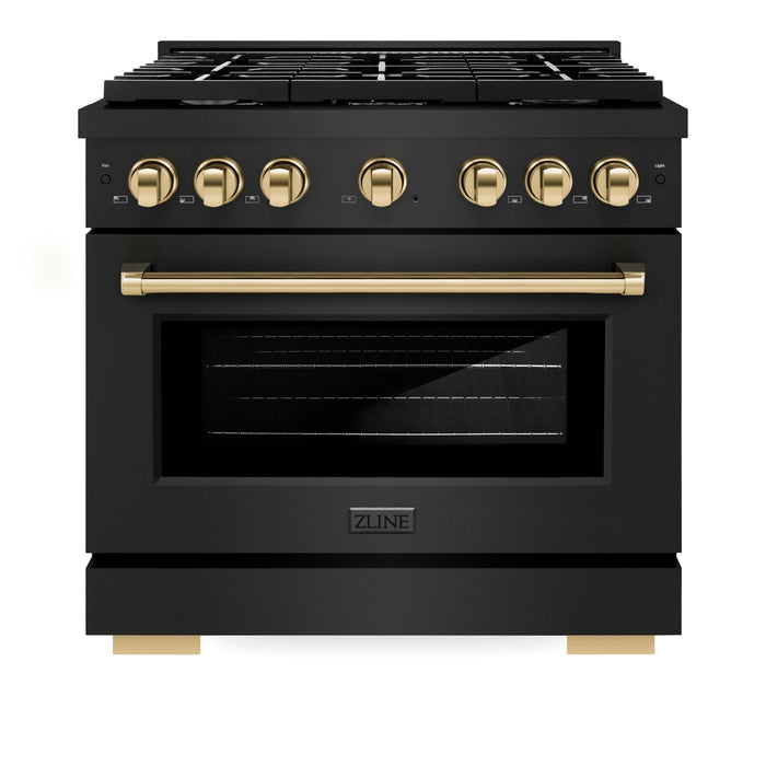 ZLINE 36"Paramount Dual Fuel Range Black Stainless Steel, Gold SDRBZ-36-G