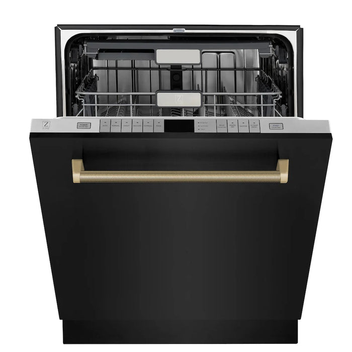 ZLINE Autograph Edition 24" Monument Series Dishwasher, Black Stainless Steel, Helix Handle DWMTZ-BS-24-KCB