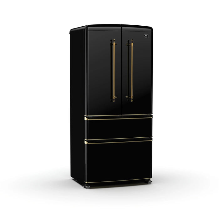 Forno Luigi 33" French Door Refrigerator, Black, Antique Brass, FFFFD1791-33BLK