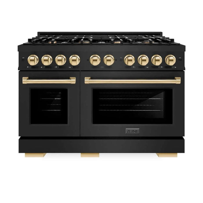 ZLINE 48" Select Gas Range Convection Gas Oven Black Stainless Steel Polished Gold HGRBZ-48-G
