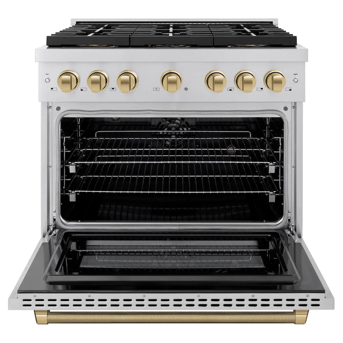 ZLINE Autograph Edition 36" Paramount Dual Fuel Range, DuoPro™ Cooktop, Electric Convection Oven, Stainless Steel, Helix Handle PSDRZ-36-KCB