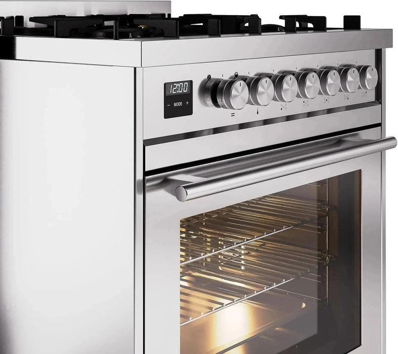 ILVE 30"Professional Plus Dual Fuel Range, Stainless Steel UP30WMPSS