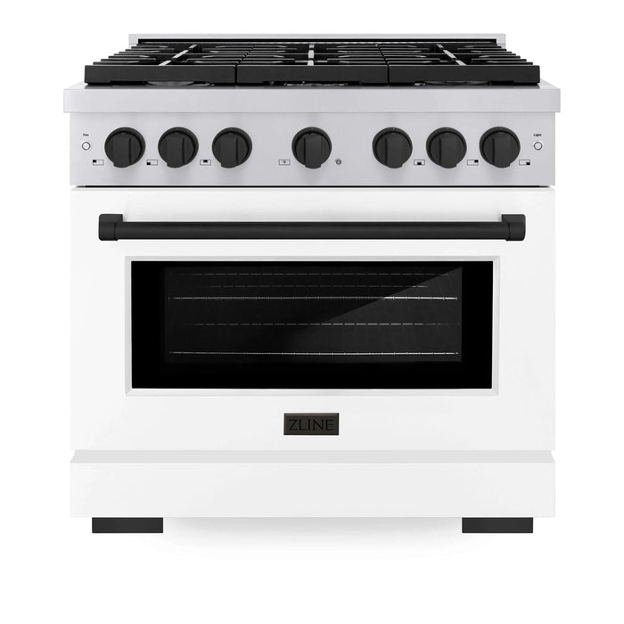 ZLINE 36"Paramount Dual Fuel Range White Matte Matte Black SDRZ-WM-36-MB