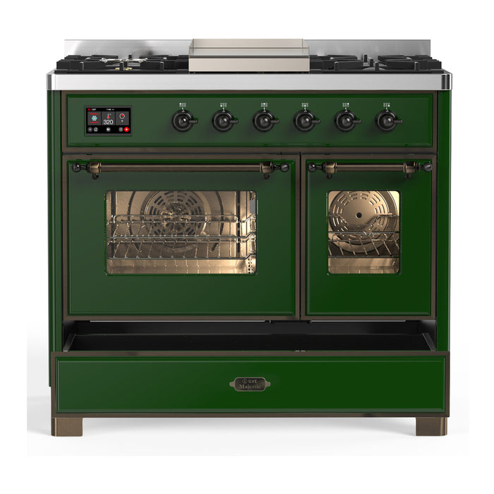 ILVE Majestic III 40" Dual Fuel, Range, Emerald Green, Burnished Trim UMD40FNR3EGB