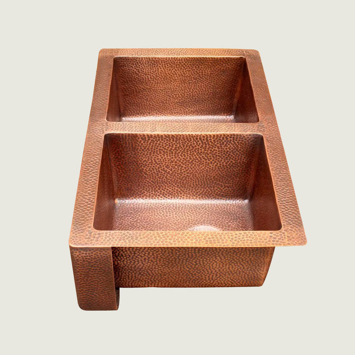 NAUXUS Copper Farmhouse Kitchen Sink, Handmade Single-Bowl Custom Copper Apron Sink Include Kitchen Basket Stainer , FMHK04-NX