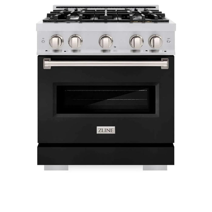 ZLINE 30" Dual Fuel Range, Gas Cooktop, Electric Convection Oven Stainless Steel, Black Matte Door CDR-BLM-30