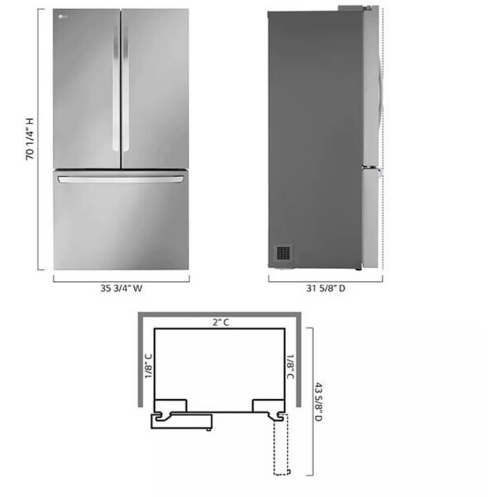 LG 36" Smart Freestanding Counter-Depth MAX™ French Door Refrigerator, LRFLC2706S