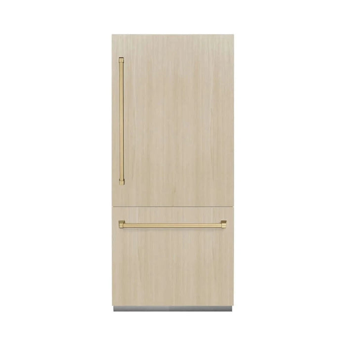 ZLINE 36" Panel Ready Built-In Bottom Freezer Refrigerator,Water Dispenser, Ice Maker, Champagne Bronze RBITZ-36-CB
