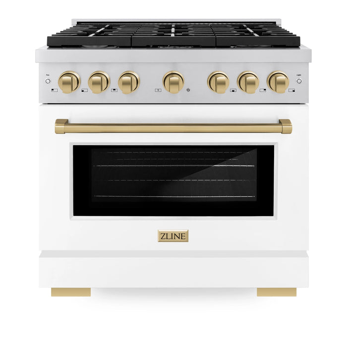 ZLINE 36"Paramount Dual Fuel Range White Matte Champagne Bronze SDRZ-WM-36-CB