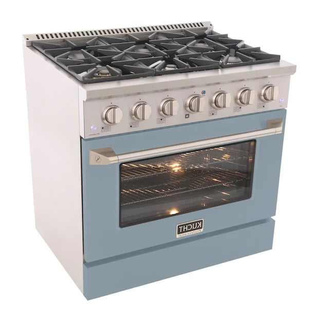 Kucht 36" Gas Range, Stainless Steel with Light Blue Oven Door, KNG361-LB