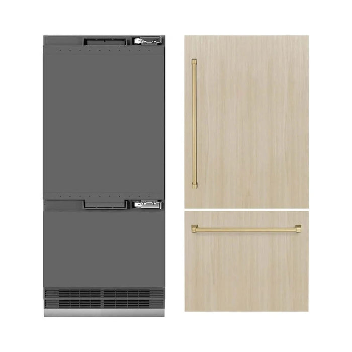 ZLINE 36" Panel Ready Built-In Bottom Freezer Refrigerator,Water Dispenser, Ice Maker,Graphite Gray Champagne Bronze GRBITZ-36-CB