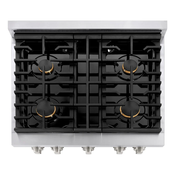 ZLINE 30"Paramount Dual Fuel Range Stainless Steel, Brass Burner, SDR-BR-30