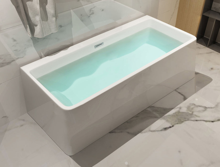 ALFI brand 59" White Rectangular Acrylic Free Standing Soaking Bathtub AB8858