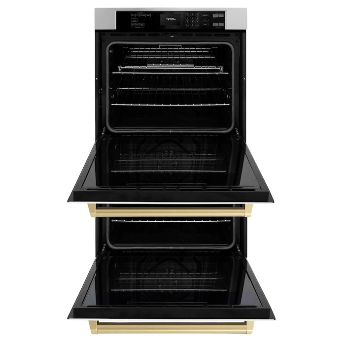 ZLINE 30"Professional True Convection Double Wall Oven, Air Fry, Self Clean, White Matte, Champagne Bronze WADZ-WM-30-CB