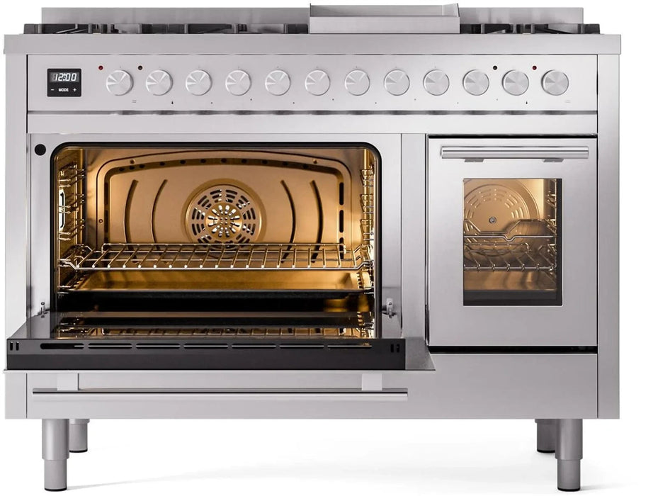 ILVE 48"Professional Plus Liquid Propane Dual Fuel Range, Stainless Steel UP48FWMPSSLP