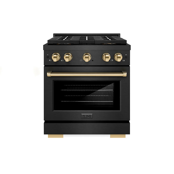 ZLINE 30" Paramount Gas Range DuoPro™ Cooktop, Convection Gas Oven, Black Satin Stainless Steel PSGRBSZ-30-CB
