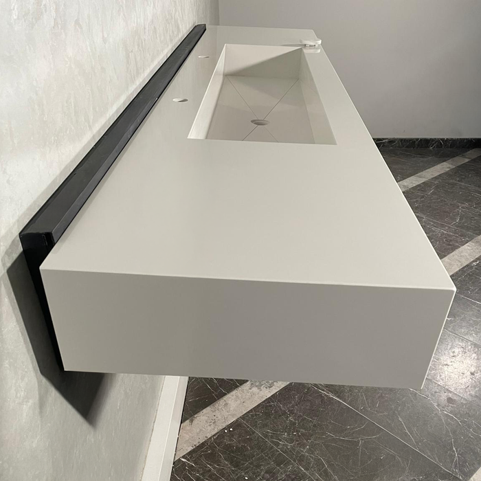 White Quartz Large Bathroom Trough Sink Wall Mount Contemporary Design