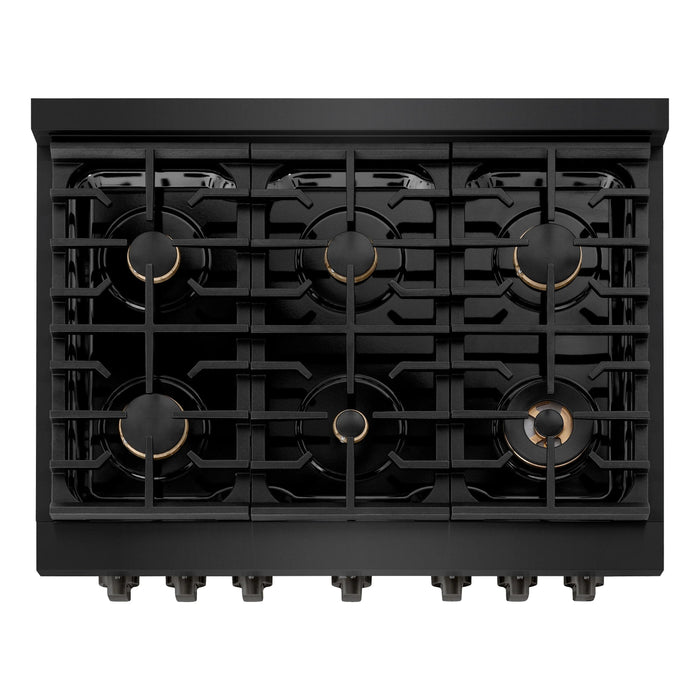 ZLINE 36"Paramount Dual Fuel Range Black Stainless Steel, Brass Burners SDRB-BR-36