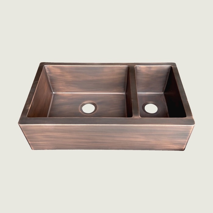 Nauxus Doble Bowl Handcrafted Custom Copper Farmhouse Kitchen Sink - FMHK06-NX