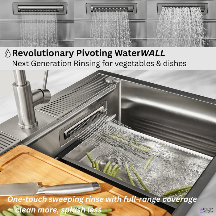 Forno ACQUA 33". Drop-In/Undermount 3-Level Workstation Sink with Faucet D-WP30 - Interior View