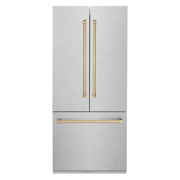 ZLINE Autograph Edition 36" French Door Built-In Bottom Freezer Refrigerator, Water Dispenser, Ice Maker, Satin Stainless Steel, Accents RBIVZ-SN-36-CB
