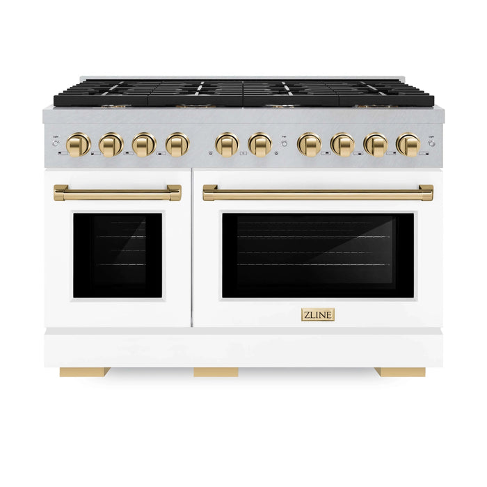 ZLINE 48"Paramount Dual Fuel Range DuraSnow® White Matte, Gold SDRSZ-WM-48-G