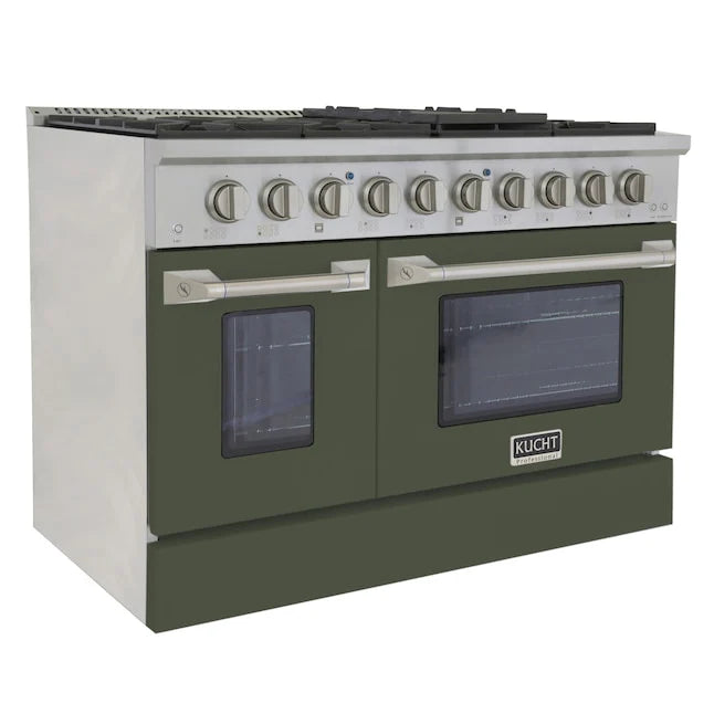 Kucht 48" Gas Range in Stainless Steel with Olive Green Oven Doors, KNG481-OG