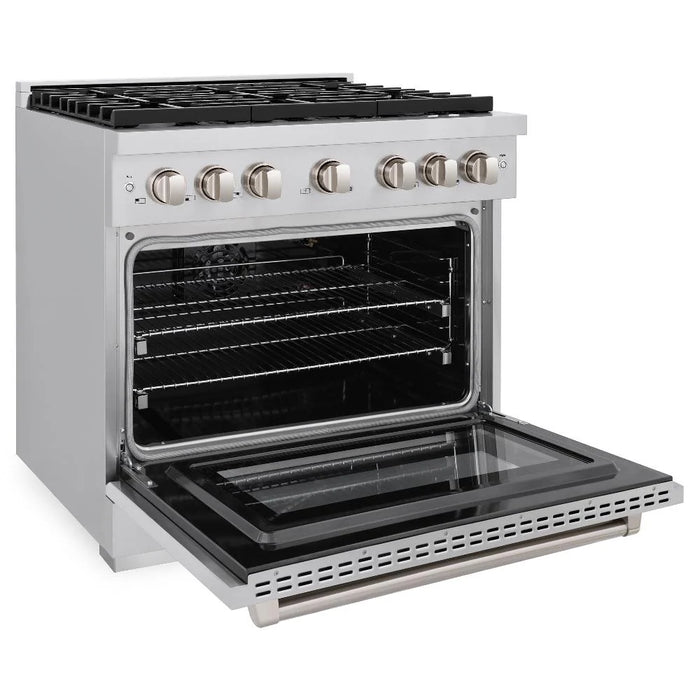 ZLINE 36"Paramount Dual Fuel Range Stainless Steel, Brass Burner, SDR-BR-36