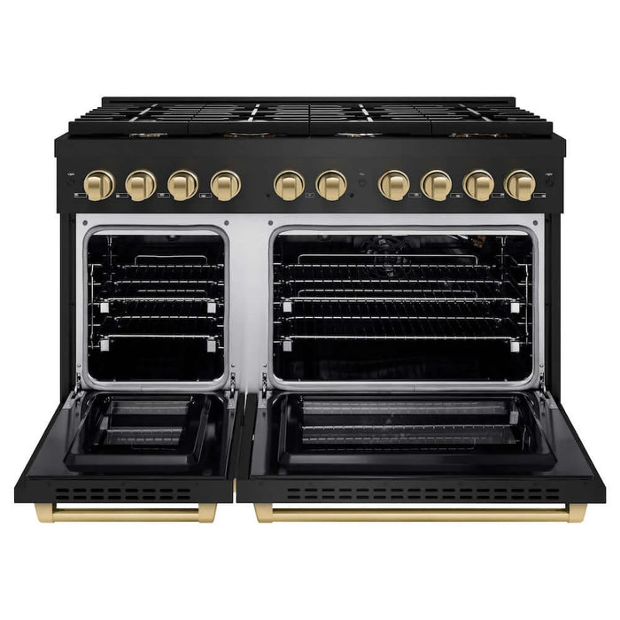 ZLINE 48"Gas Range, Convection Gas Oven, Black, Champagne Bronze,SGRBZ-48-CB