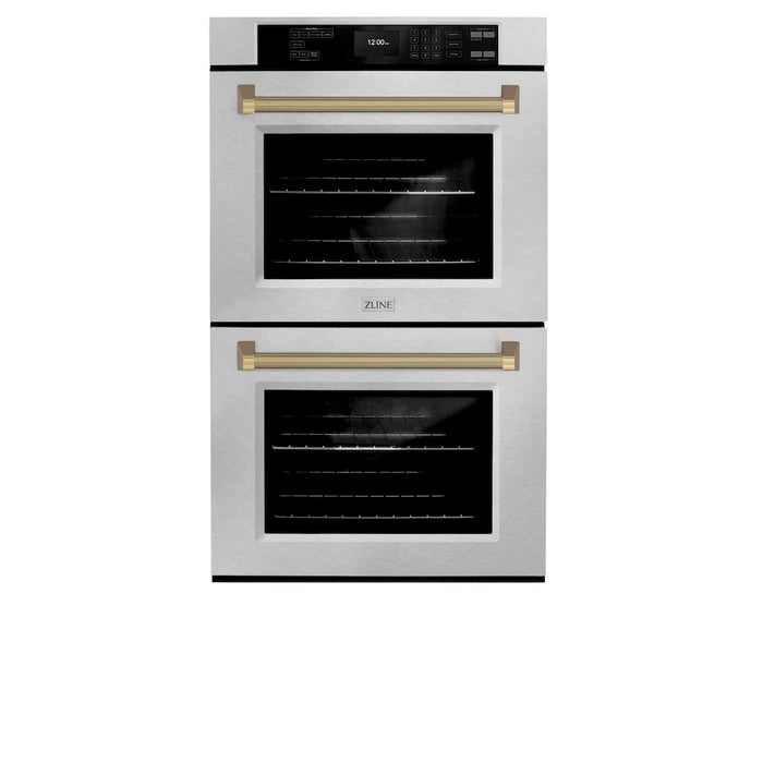 ZLINE Autograph Edition 30" Professional True Convection Double Wall Oven, Air Fry, Self Clean, Stainless Steel, Helix Handles WADZ-30-KCB