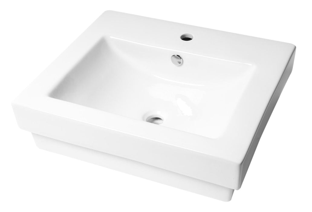 ALFI brand White 24" Rectangular Semi Recessed Ceramic Sink, Faucet Hole ABC701