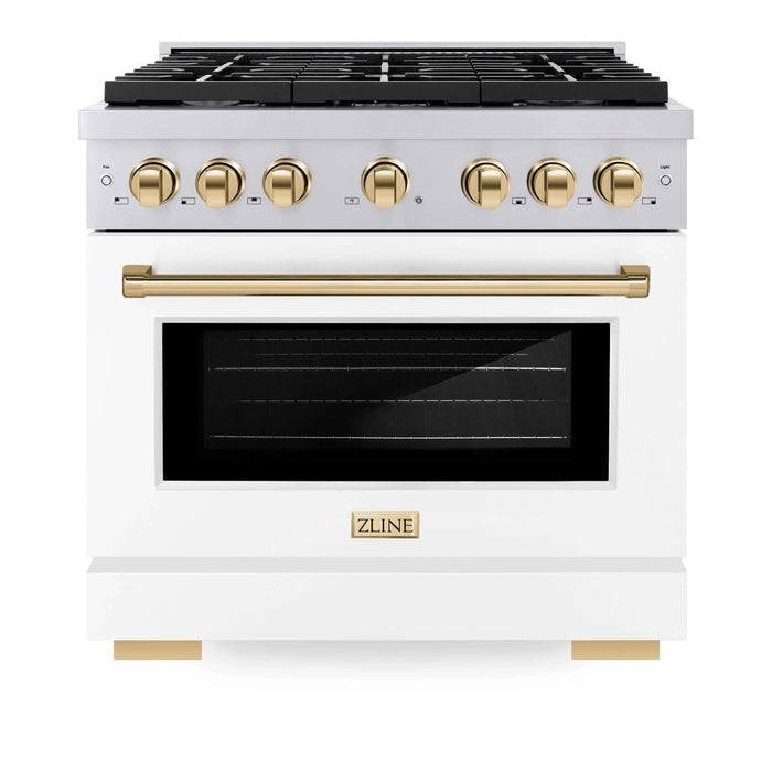 ZLINE 36"Paramount Dual Fuel Range White Matte Gold SDRZ-WM-36-G