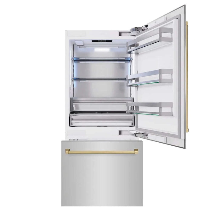 ZLINE 36" Built-In Bottom Freezer Refrigerator,Water Dispenser, Ice Maker, Champagne Bronze RBITZ-304-36CB