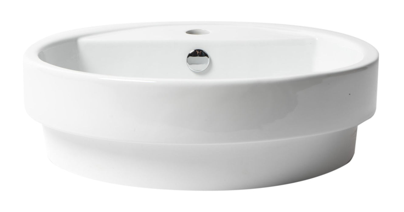 ALFI brand White 19" Round Semi Recessed Ceramic Sink, Faucet Hole ABC702