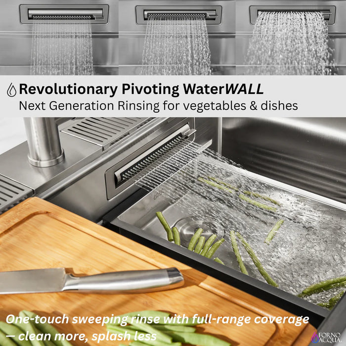 FORNO ACQUA 45" Drop-In/Undermount 3-Level Workstation Sink, Two Faucets Glass Rinser J-WP31