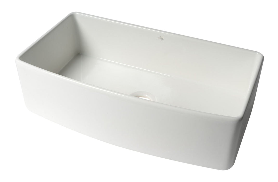 ALFI Brand White Smooth Curved Apron 36" Single Bowl Fireclay Farm Sink ABFC3620S-W
