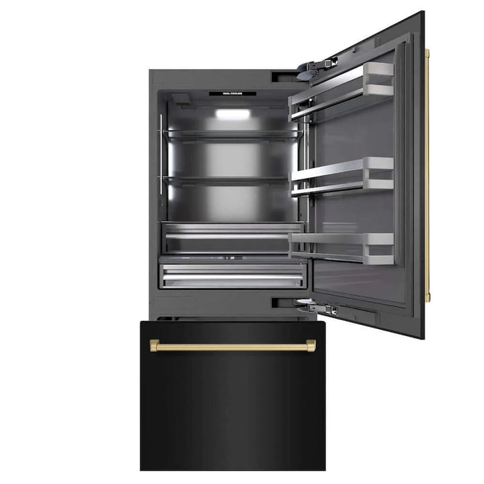 ZLINE 36" Built-In Bottom Freezer Refrigerator, Water Dispenser, Ice Maker, Black Stainless Steel, Graphite Gray Interior, Accents GRBITZ-BS-36-CB