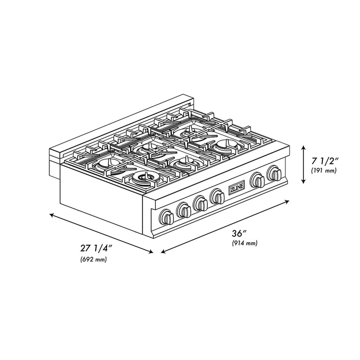 ZLINE Porcelain Rangetop, DuraSnow®, 4 Brass Burners, RTS-BR-GR