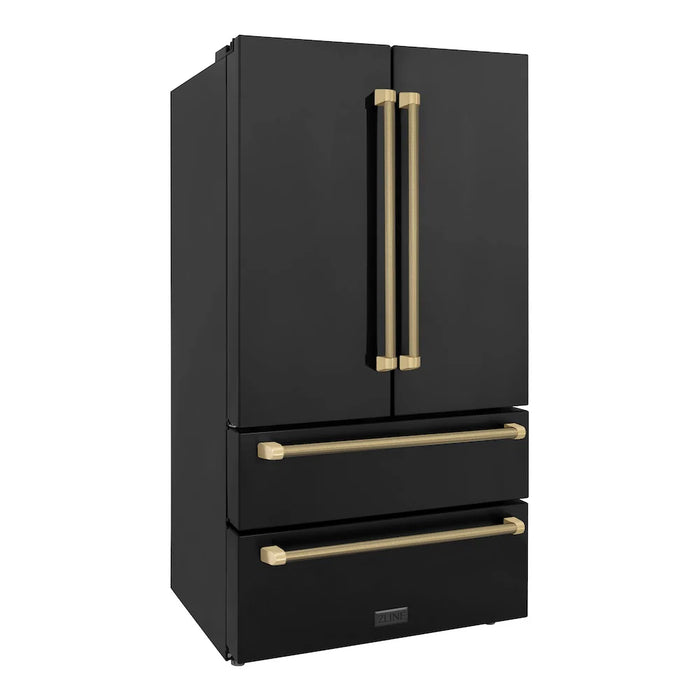 ZLINE Autograph Edition 36" Counter-Depth French Door Refrigerator, Ice Maker, Fingerprint-Resistant Black Stainless Steel, Helix Handles RFMZ-36-BS-KCB