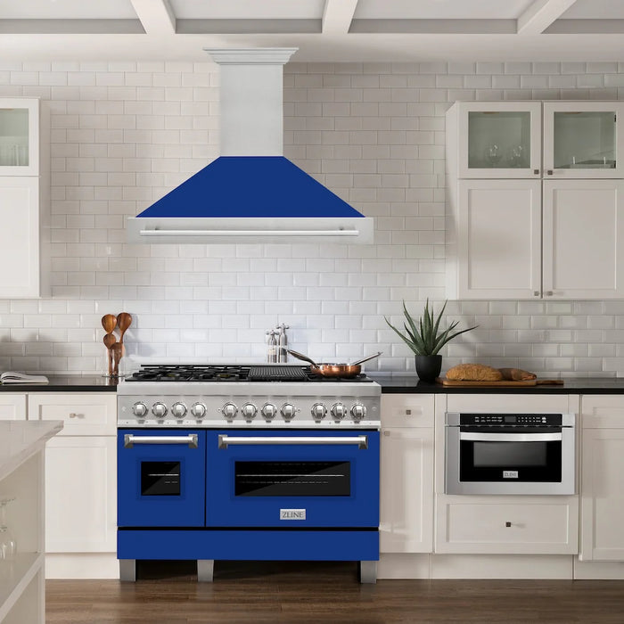 ZLINE 48" Autograph DuraSnow Stainless Blue Wall Range Hood 8654SNX-BG-48
