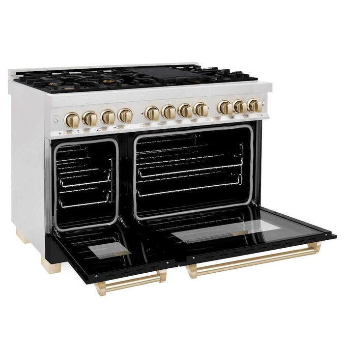 ZLINE 48" Autograph, Dual Fuel Range, Black Door, Bronze, RASZ-BLM-48-CB