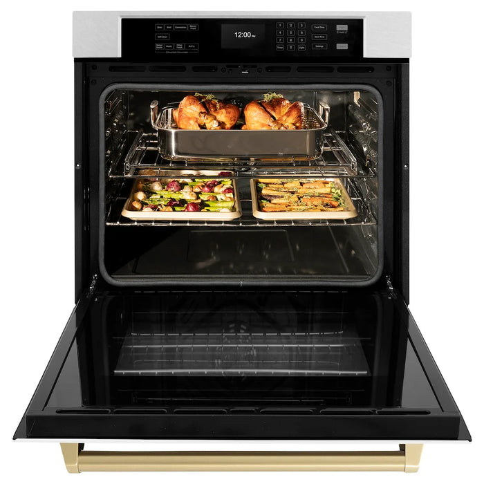 ZLINE 30"Professional True Convection Single Wall Oven, Air Fry, Self Clean, DuraSnow® White Matte, Champagne Bronze WASSZ-WM-30-CB