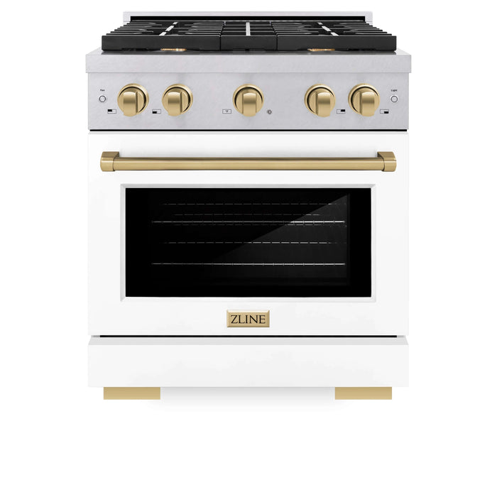 ZLINE 30"Paramount Dual Fuel Range DuraSnow® White Matte, Champagne Bronze SDRSZ-WM-30-CB