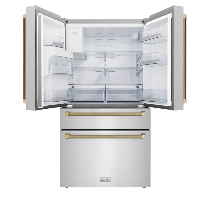 ZLINE Autograph Edition 36" Counter-Depth French Door Refrigerator, Water, Ice Maker, Fingerprint-Resistant Stainless Steel, Helix Handles RFMZ-W-36-KCB