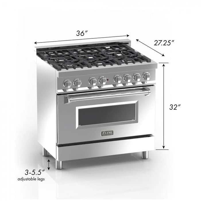ZLINE 36" Bundle Range RAS-BG-36 & Range Hood 8654BG-36, 2KP-RASBGRH36