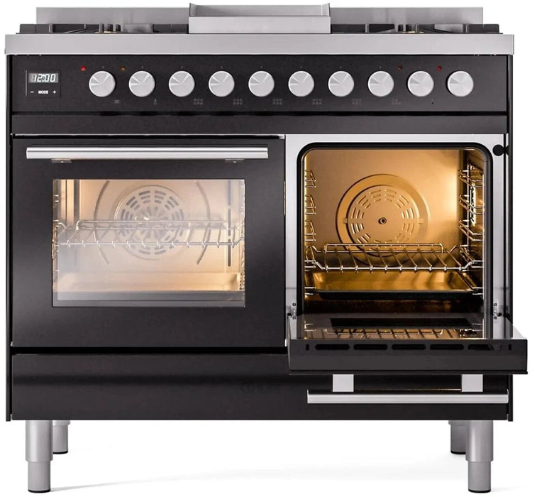 ILVE 40"Professional Plus Liquid Propane Dual Fuel Range, Glossy Black UPD40FWMPBKLP